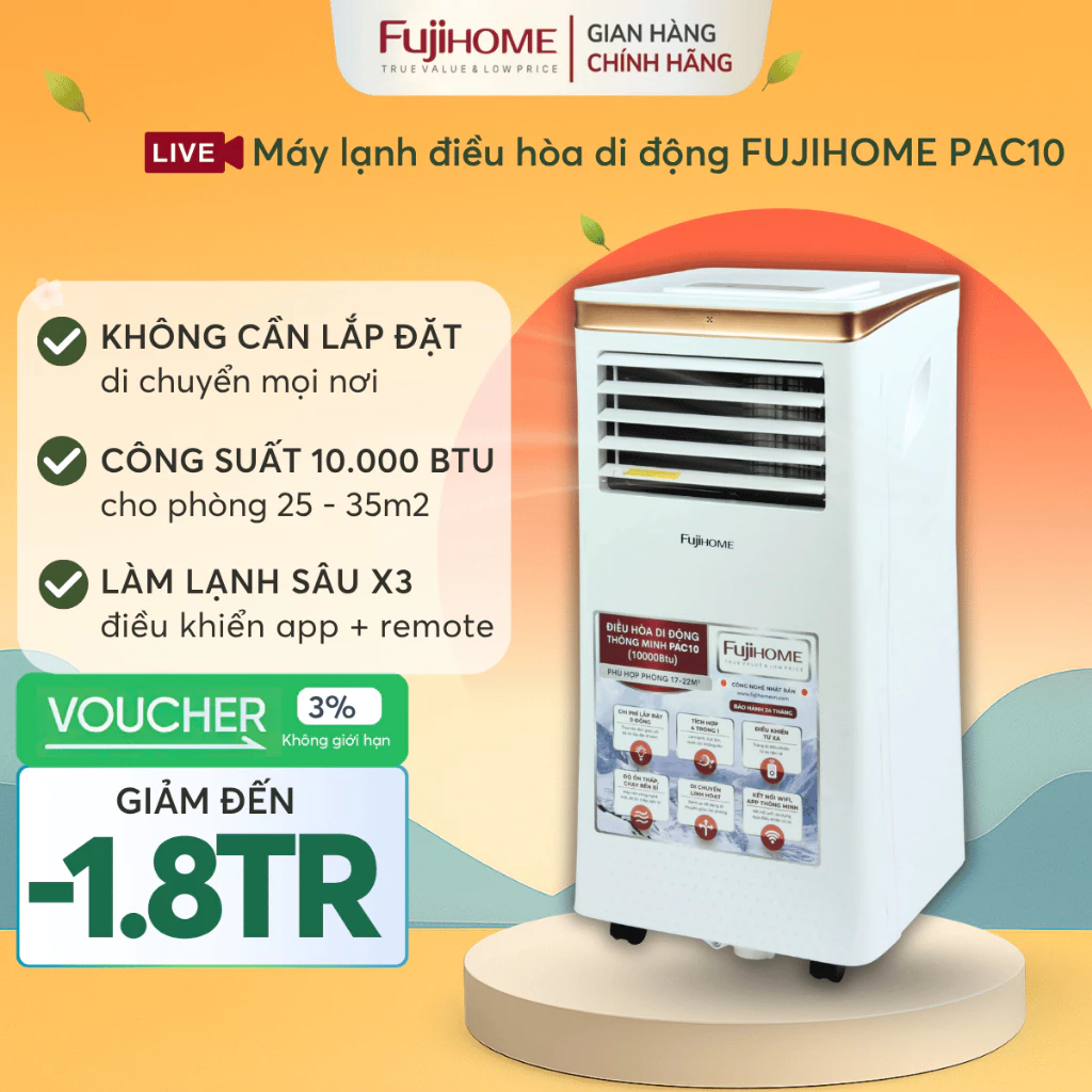 Máy lạnh đứng di động 10.000BTU FUJIHOME, điều hòa mini làm lạnh đa năng lọc không khí cho gia đình