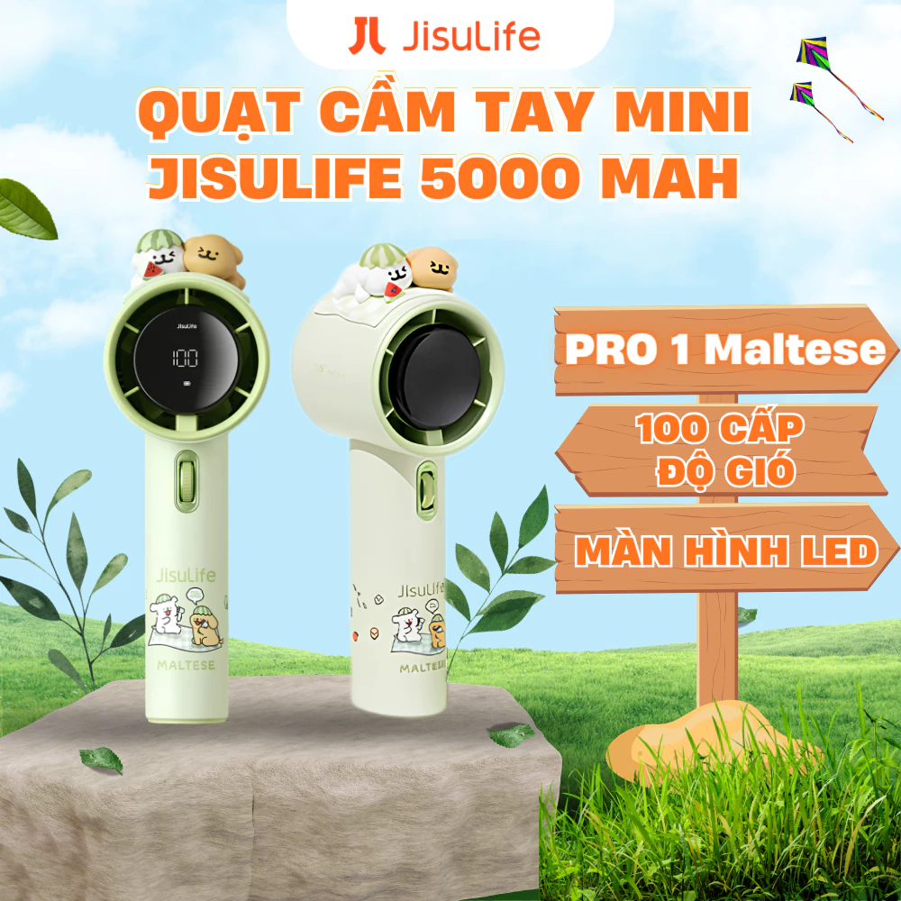[ Jisulife x Maltese ] Quạt cầm tay tích điện mini Jisulife Pro 1 Maltese | 100 cấp độ gió | pin 5000mAh - BH12T