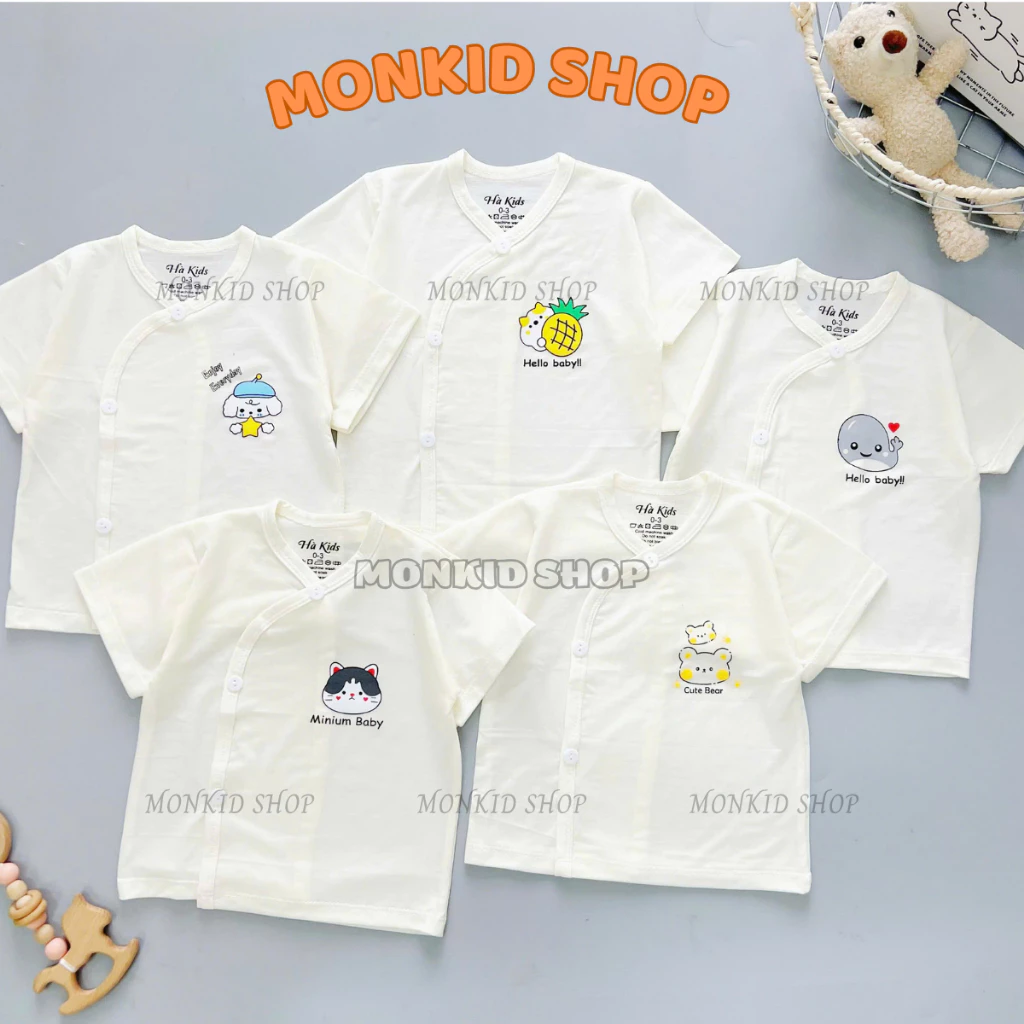 Combo 3/5 áo cộc tay màu kem HQ, chất thun lạnh, mềm, mát, thấm hút mồ hôi cho bé sơ sinh 0-9 tháng