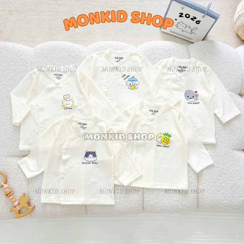 [Áo dài kem] Combo 3/5 Áo dài màu kem trơn, chất thun lạnh petit mịn, mát cho bé sơ sinh 0-9 tháng