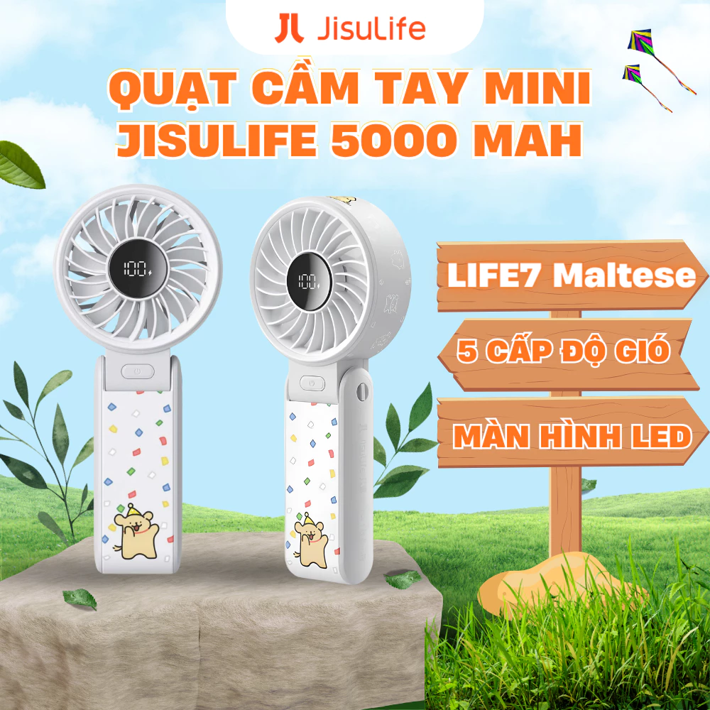 [ Jisulife x Maltese ] Quạt cầm tay tích điện mini Jisulife Life 7 | 5 cấp độ gió | pin 5000mAh - BH12T