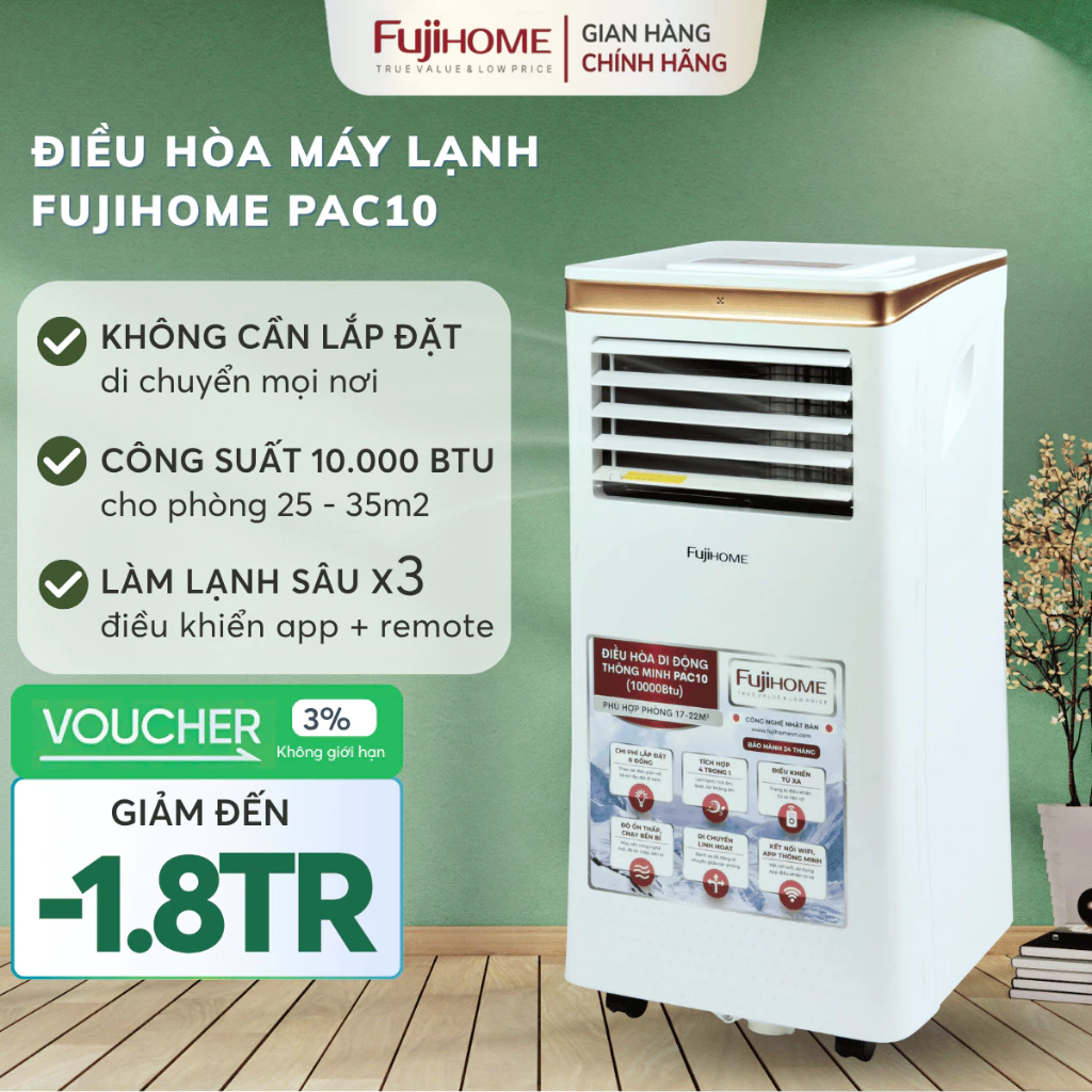 Điều hòa đứng di động 10.000BTU Nhập Khẩu FUJIHOME, máy lạnh di động 1 cục