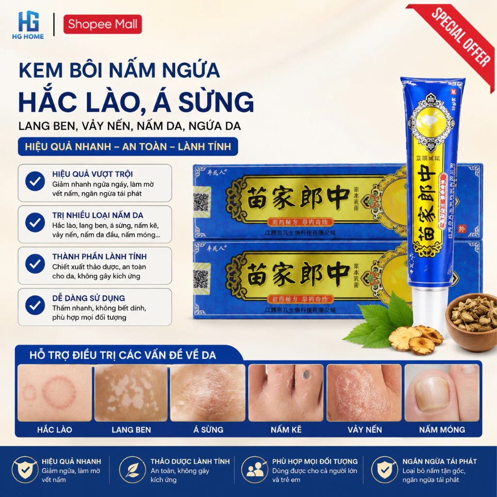 Kem bôi nấm ngứa hắc lào, nấm ngứa, á sừng, lang ben, vẩy nến - HGHOME