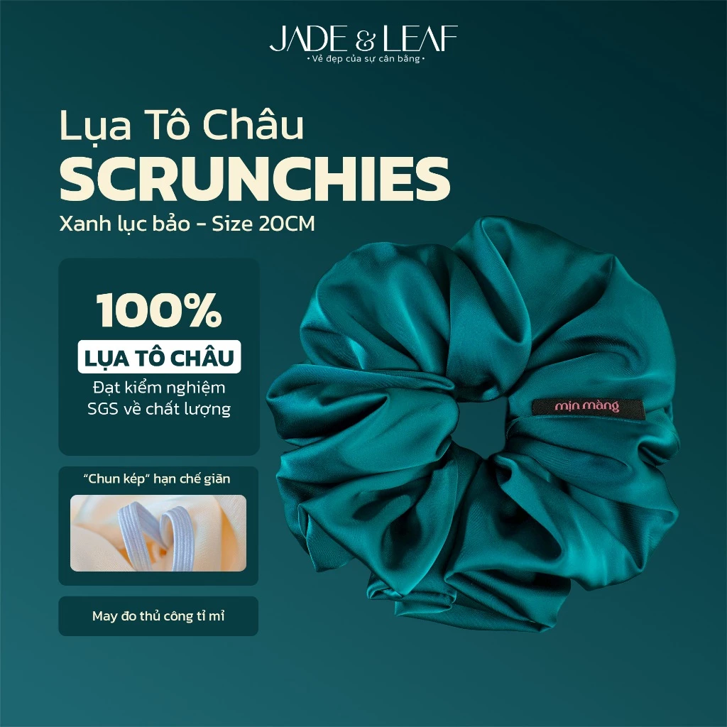 Scrunchies Buộc Tóc Nữ Lụa Thật To Phồng Jade&Leaf Buộc Tóc Phồng Thời Trang Phụ Kiện Tóc Nữ Cao Cấp