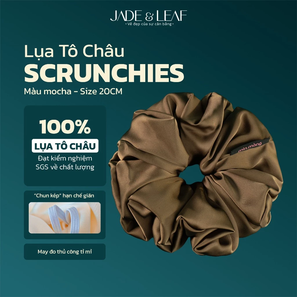 Scrunchies Buộc Tóc Nữ Lụa Thật To Phồng Jade&Leaf Buộc Tóc Công Sở Phụ Kiện Tóc Nữ Thời Trang