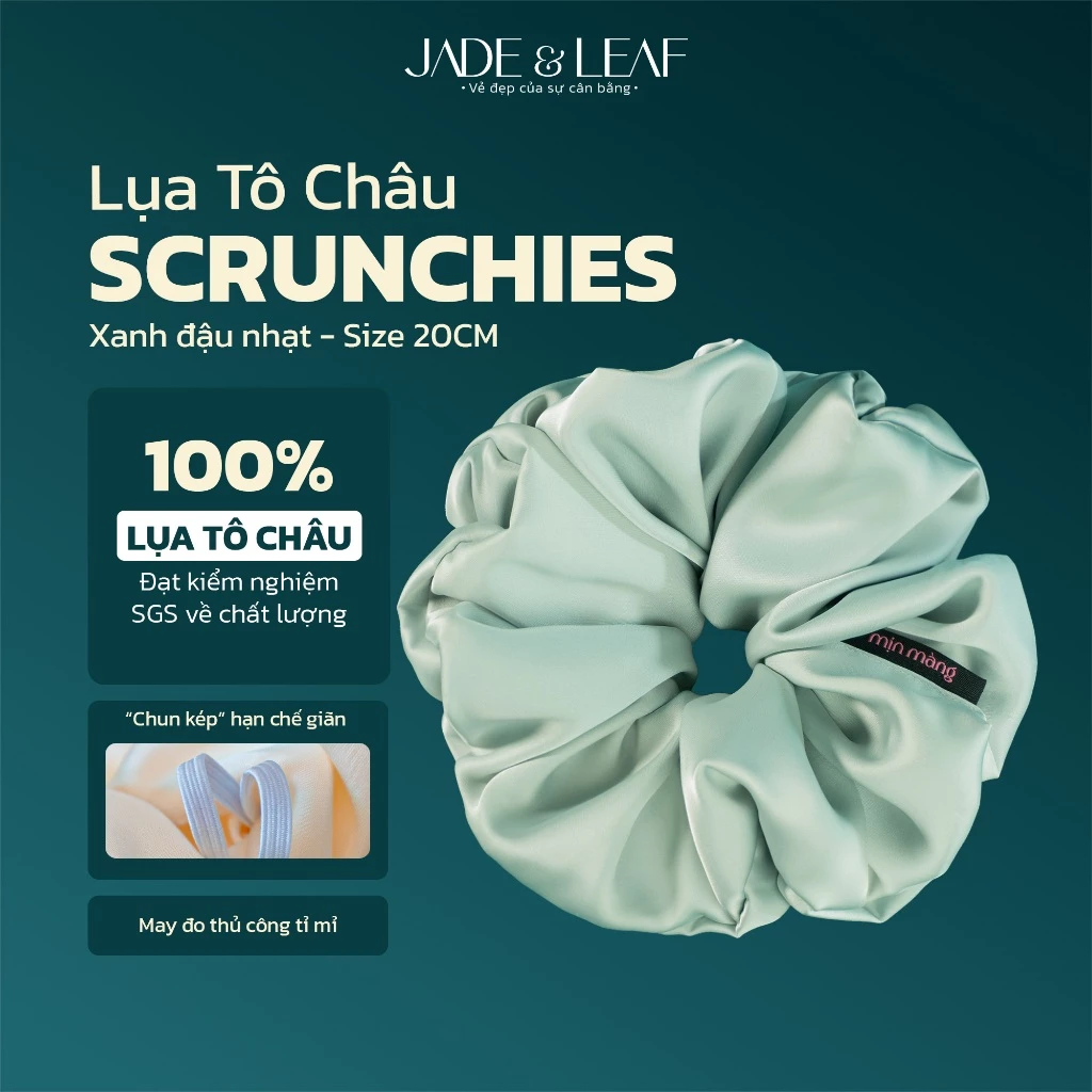 Scrunchies Buộc Tóc Nữ Lụa Thật To Phồng Jade&Leaf Dây Buộc Tóc Búi Thấp Phụ Kiện Tóc Hàn Quốc