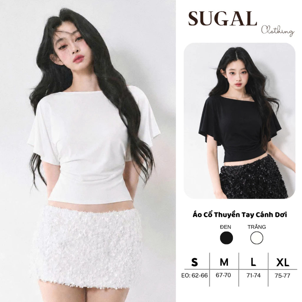 SUGAL - Áo Croptop Nữ Cổ Thuyền Tay Cánh Dơi Dáng Ôm Eo Phong Cách Hàn Quốc - Áo Kiểu Tôn Dáng Hack Eo Mùa Hè | TOP 307