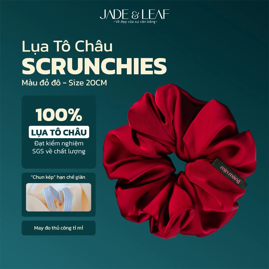 Scrunchies Buộc Tóc Nữ Lụa Thật To Phồng Jade&Leaf Dây Buộc Tóc Tiểu Thư Phụ Kiện Đi Làm Đi Học