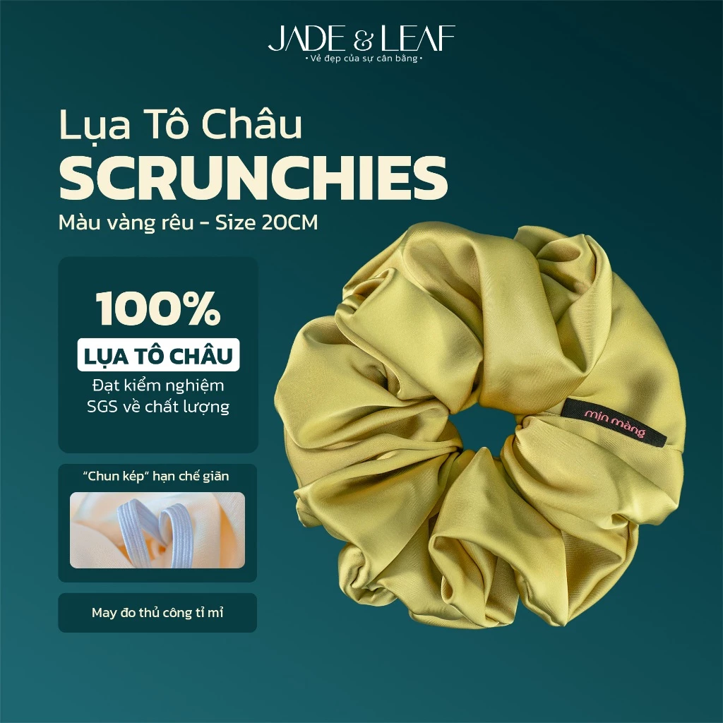 Scrunchies Buộc Tóc Nữ Lụa Thật To Phồng Jade&Leaf Cao Cấp Giữ Nếp Tốt Mềm Mịn Co Giãn Tốt