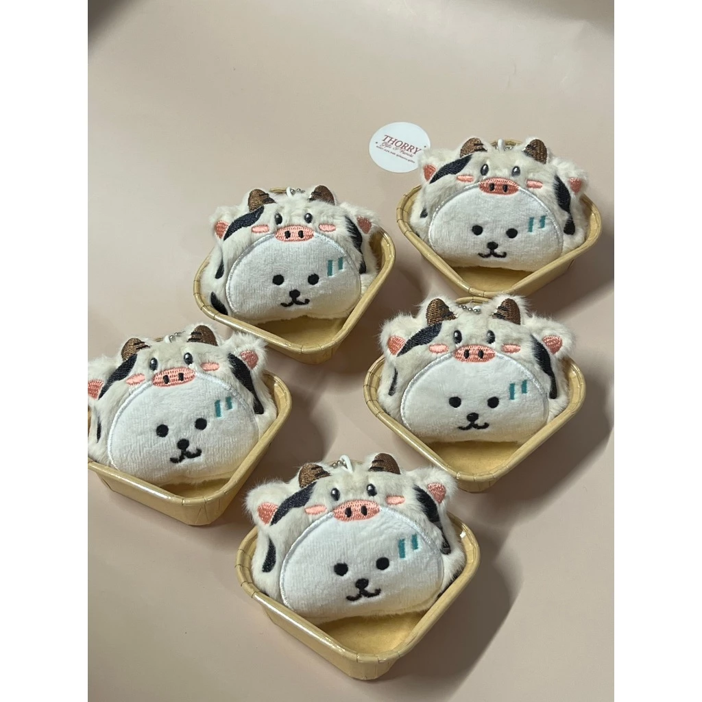 Móc Khóa Gấu Bông Mini Bò Sữa Cosplay Thú Nhồi Bông Dễ Thương Treo Cặp Túi Xách Quà Tặng