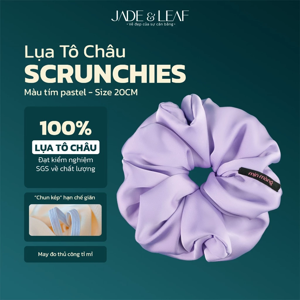 Scrunchies Lụa Thật Buộc Tóc Nữ To Phồng Jade&Leaf Tóc Phồng Sang Trọng Phụ Kiện Tóc Nữ Hằng Ngày