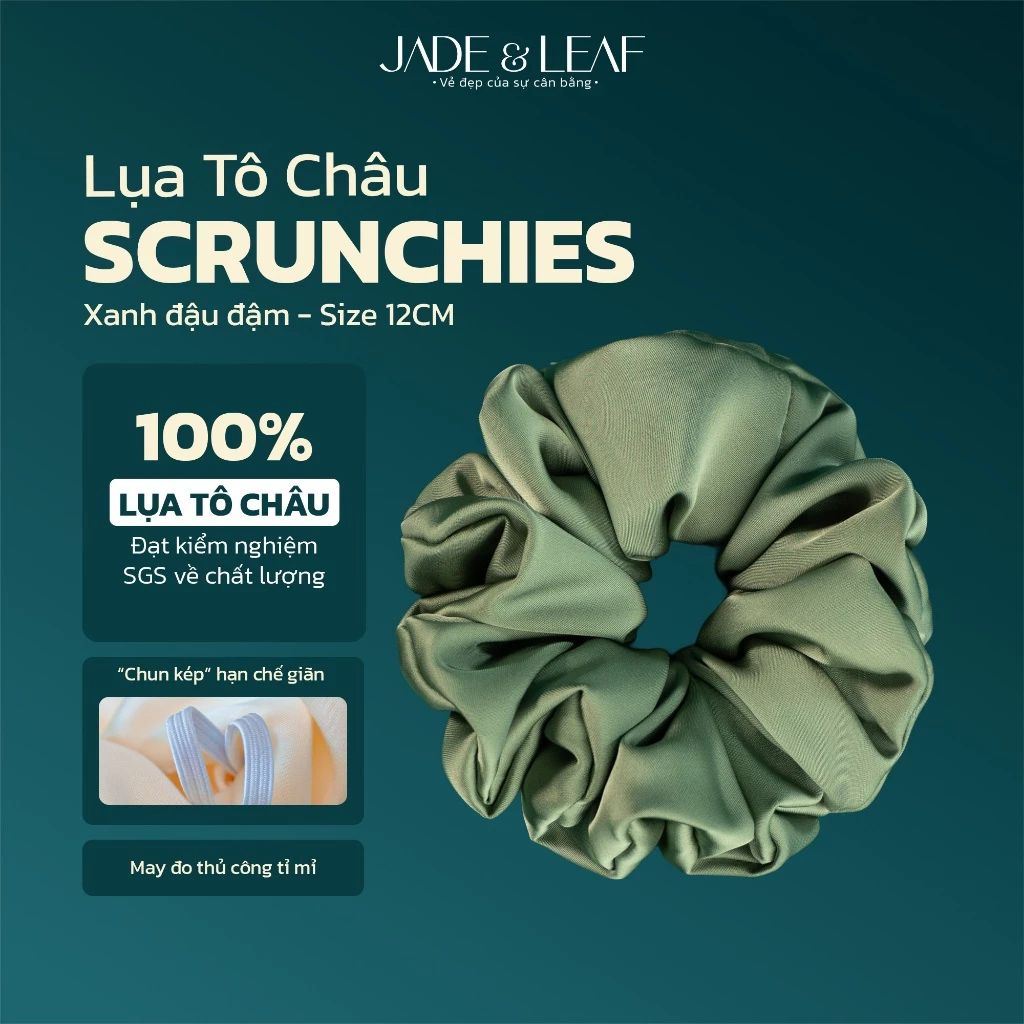 Scrunchies Buộc Tóc Nữ Lụa Thật To Phồng Jade&Leaf Dây Cột Tóc Dịu Dàng Phụ Kiện Thời Trang Nữ