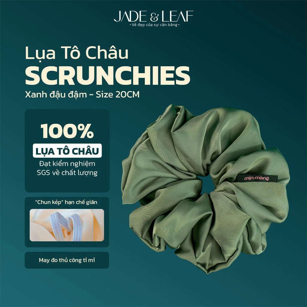 Scrunchies Buộc Tóc Nữ Lụa Thật To Phồng Jade&Leaf Chun Cột Tóc Búi Gọn Phụ Kiện Tóc Hằng Ngày