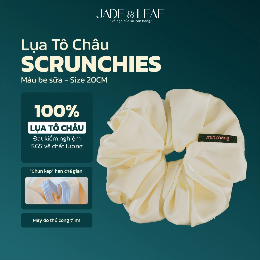 Scrunchies Buộc Tóc Nữ Lụa Thật To Phồng Jade&Leaf Dây Cột Tóc Mặc Váy Phụ Kiện Tóc Thời Trang