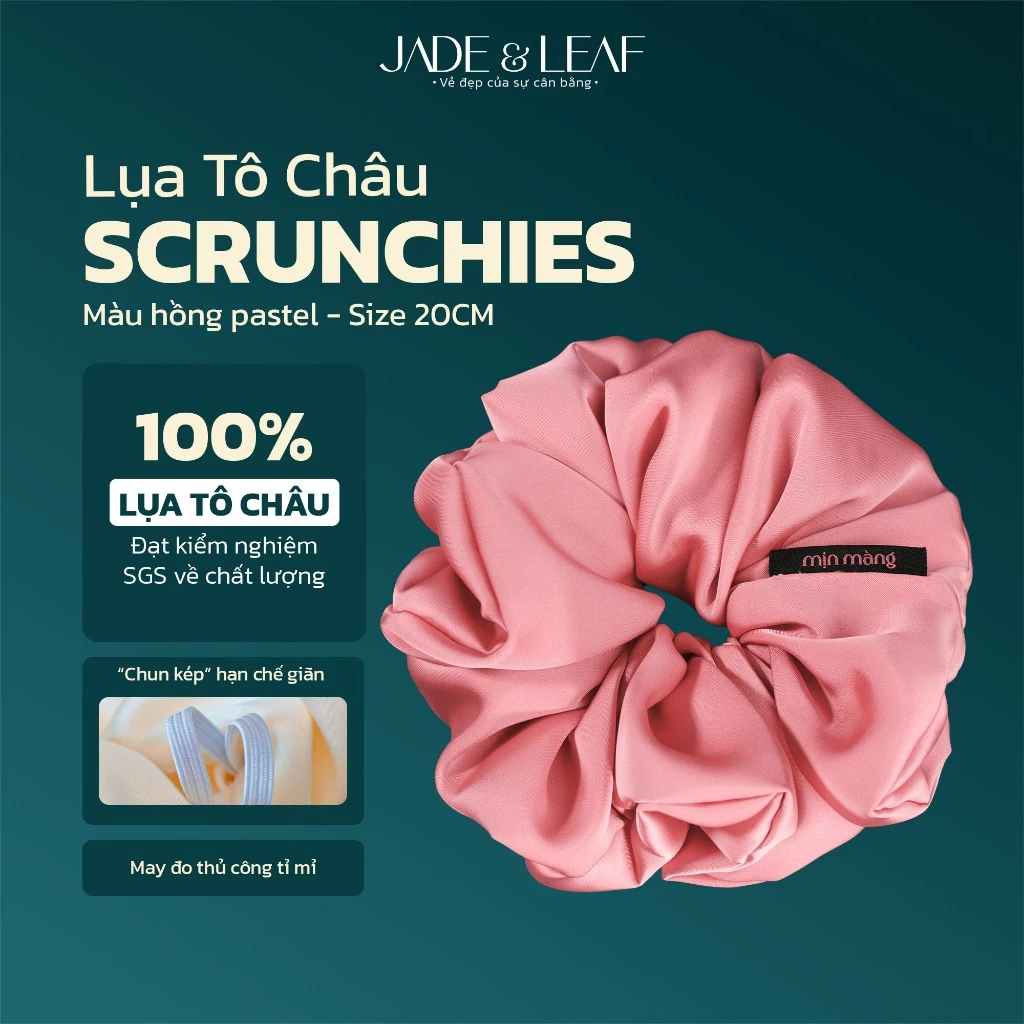 Scrunchies Buộc Tóc Nữ Lụa Thật To Phồng Jade&Leaf Dây Buộc Tóc Tiểu Thư Phụ Kiện Tóc Thanh Lịch