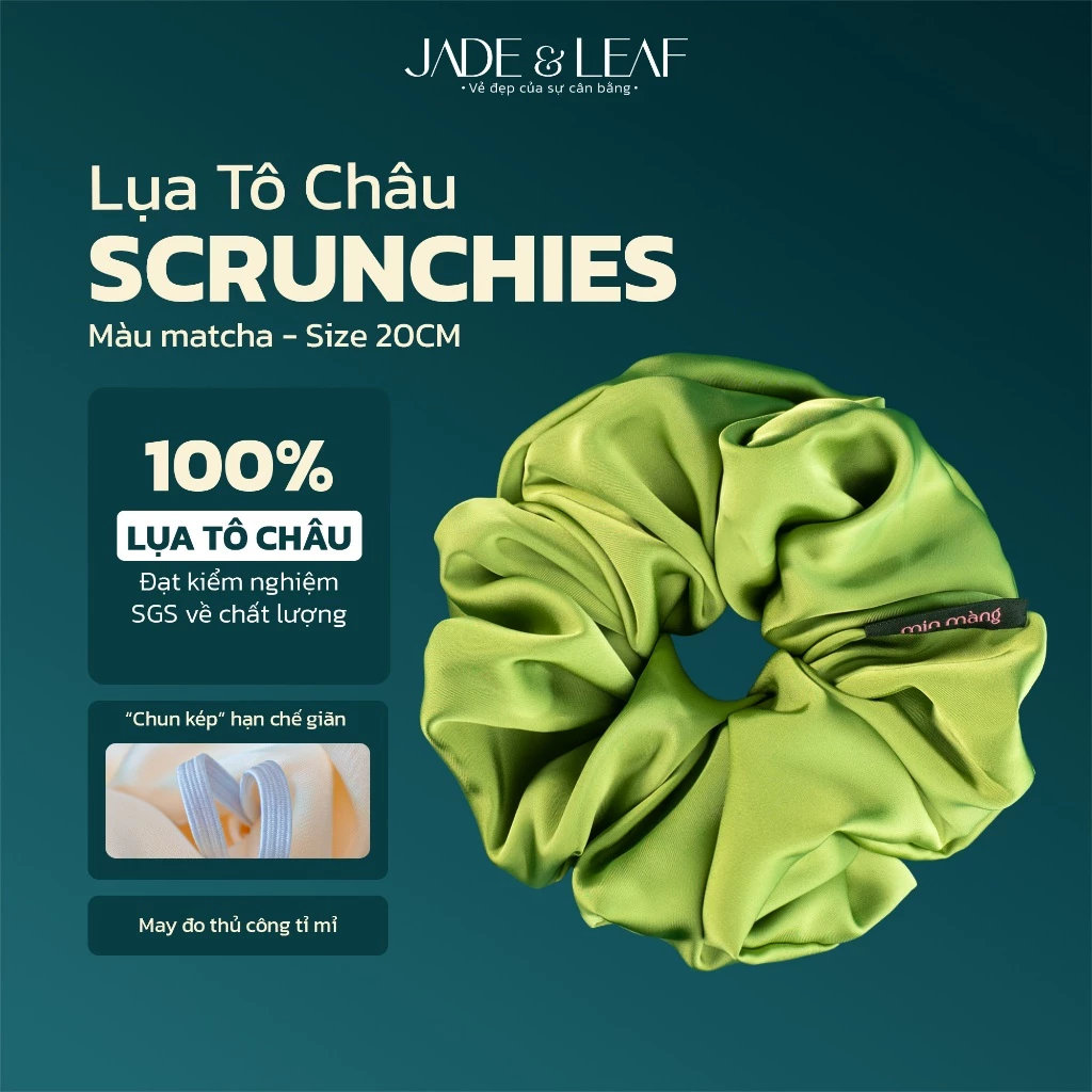 Scrunchies Buộc Tóc Nữ Lụa Thật To Phồng Jade&Leaf Buộc Tóc Dịu Dàng Phụ Kiện Tóc Phong Cách Hàn
