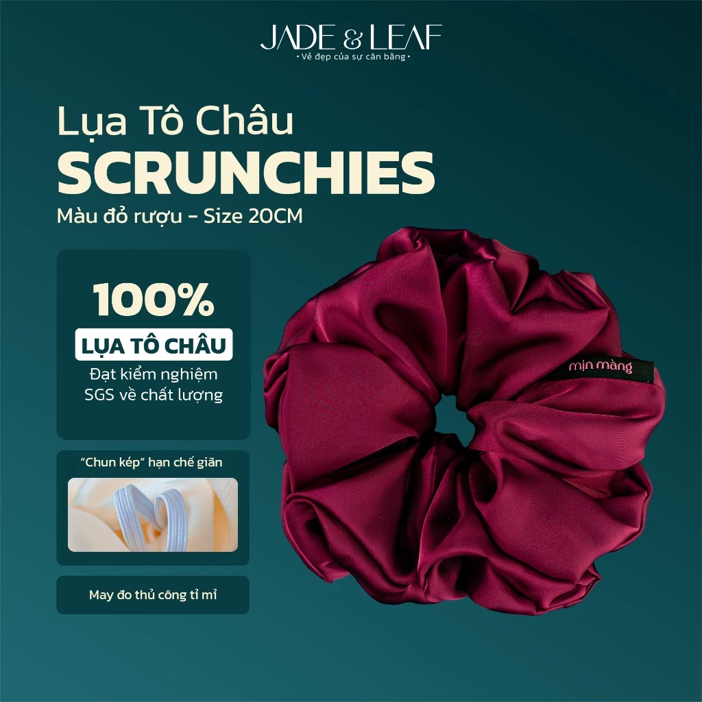 Scrunchies Buộc Tóc Nữ Lụa Thật To Phồng Jade&Leaf Dây Cột Tóc Búi Cao Phụ Kiện Tóc Nữ Xinh