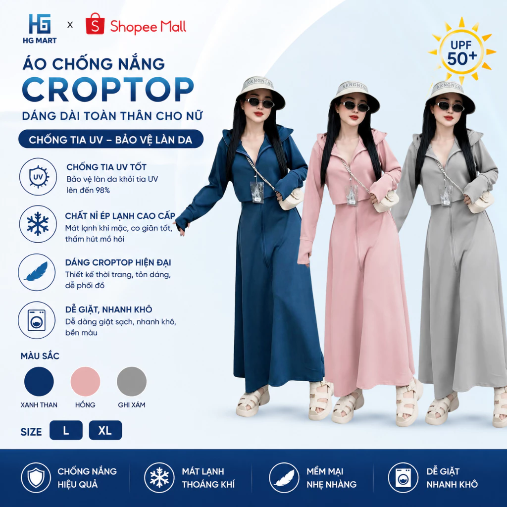 Áo Chống Nắng Croptop HGMART Dáng Dài Cho Nữ , Áo Chống Nắng Toàn Thân Chống Tia UV Tốt