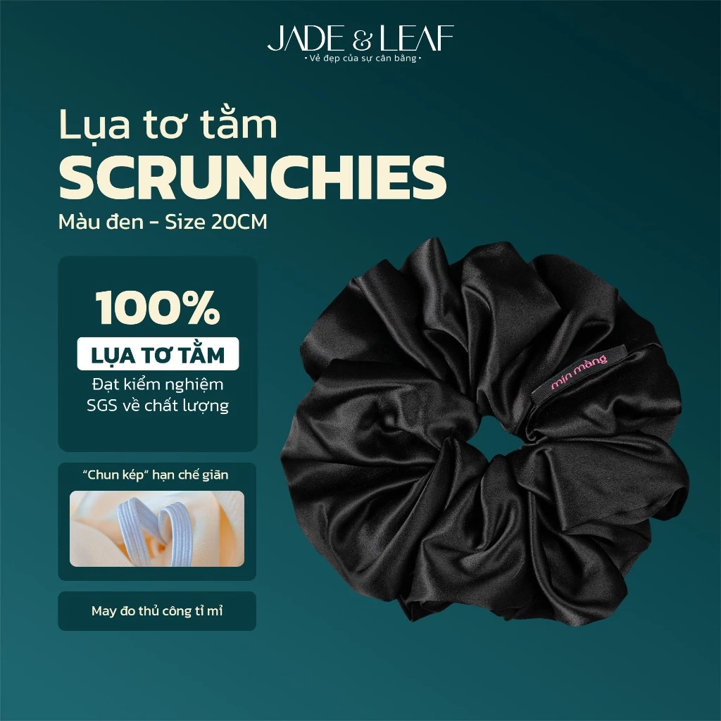 Scrunchies Buộc Tóc Nữ Lụa Thật To Phồng Jade&Leaf Dây Buộc Tóc Màu Trơn Phụ Kiện Tóc Đi Chơi