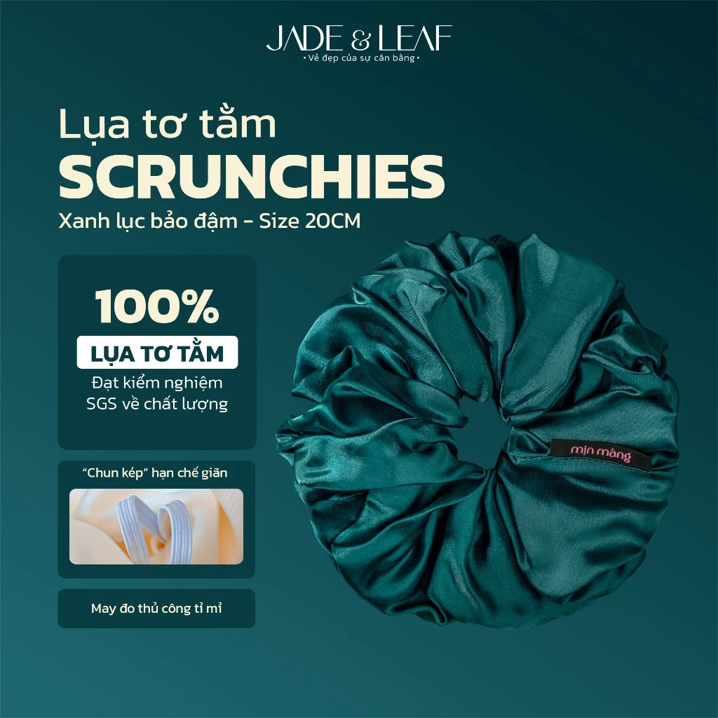 Scrunchies Buộc Tóc Nữ Lụa Thật To Phồng Jade&Leaf Dây Cột Tóc Thắt Bím Phụ Kiện Tóc Hàn Quốc