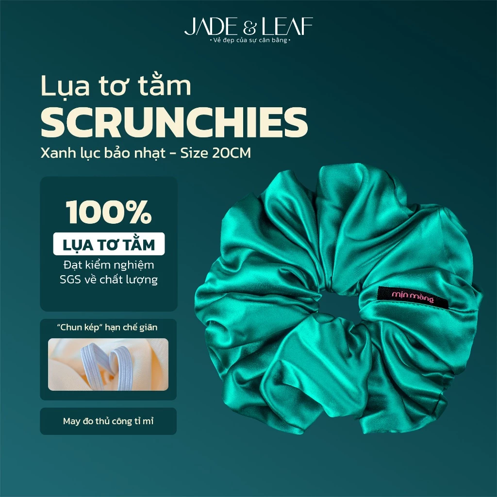Scrunchies Buộc Tóc Nữ Lụa Thật To Phồng Jade&Leaf Dây Buộc Tóc Dễ Phối Đồ Phụ Kiện Thời Trang