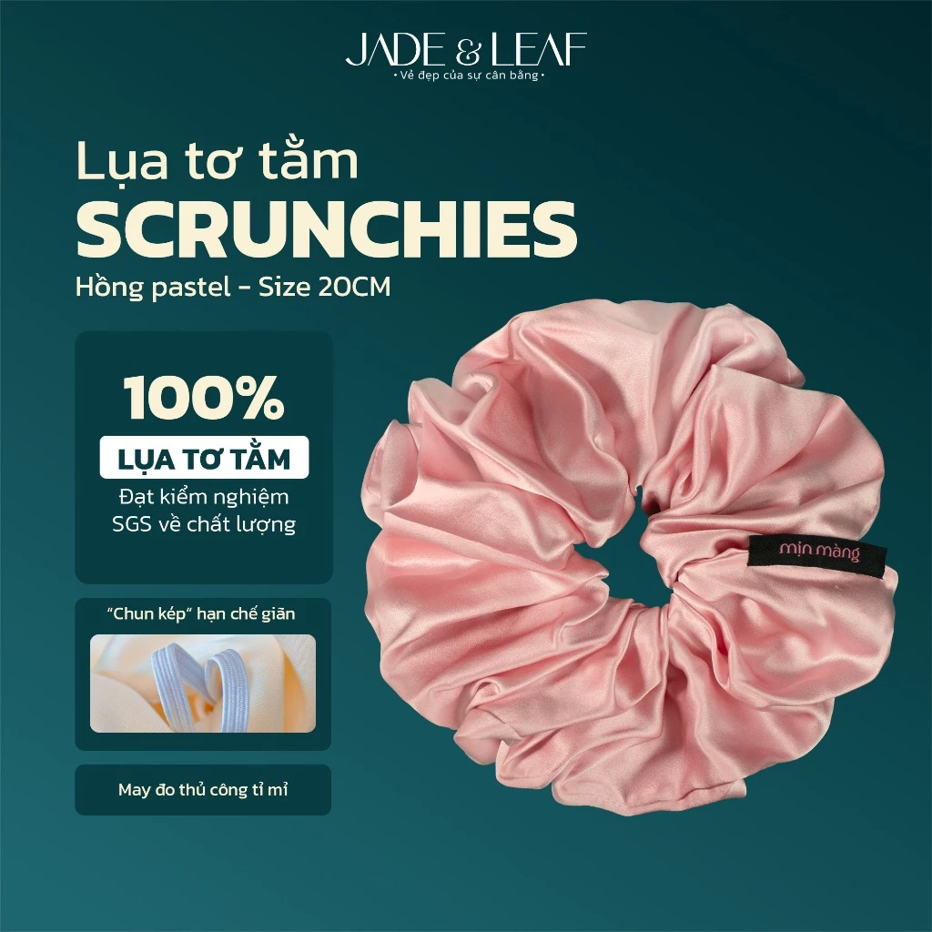 Scrunchies Buộc Tóc Nữ Lụa Thật To Phồng Jade&Leaf Dây Cột Tóc Nữ Đẹp Phụ Kiện Tóc Công Sở