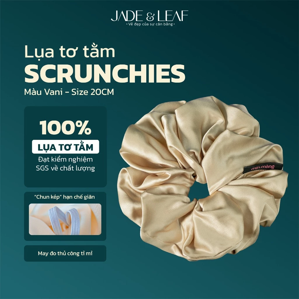Scrunchies Buộc Tóc Nữ Lụa Thật To Phồng Jade&Leaf Chun Cột Tóc Kiểu Tiểu Thư Phụ Kiện Tóc Nữ