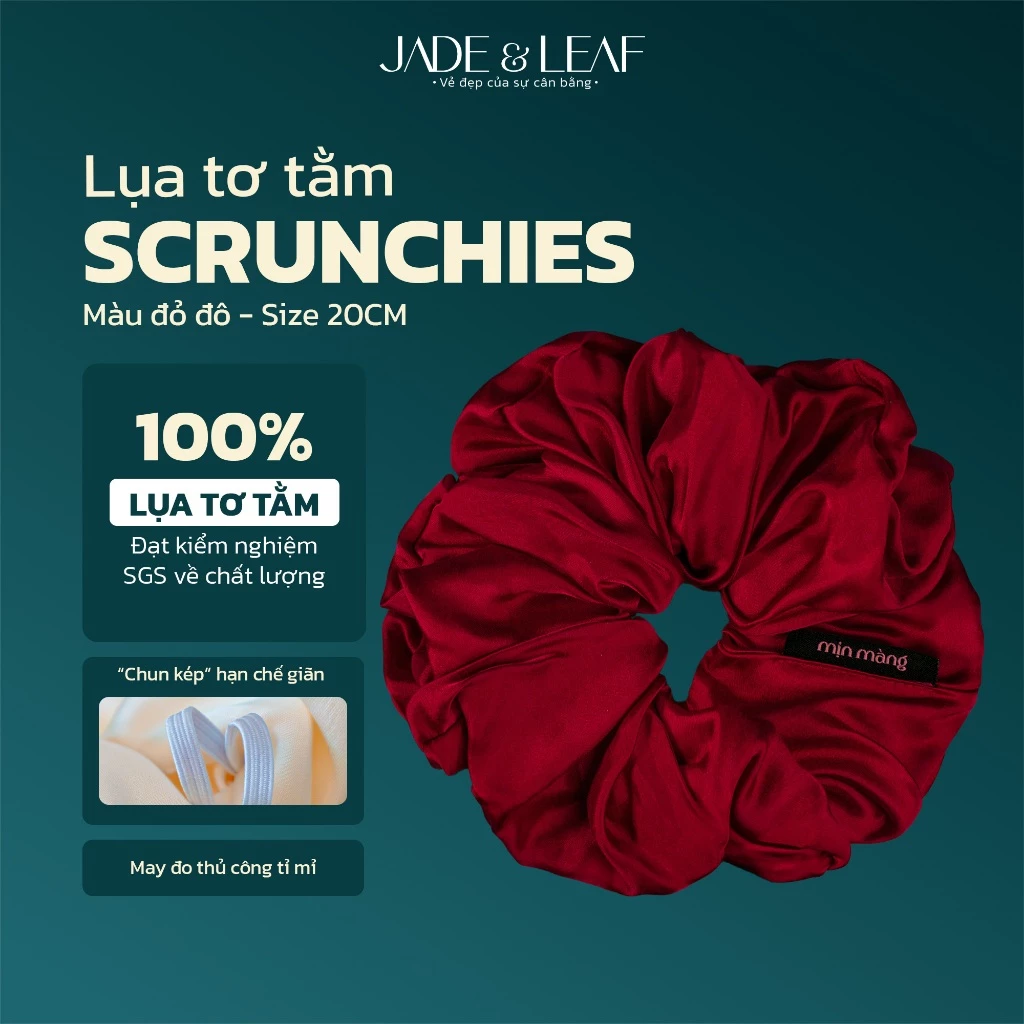 Scrunchies Buộc Tóc Nữ Lụa Thật To Phồng Jade&Leaf Dây Cột Tóc Nữ Đẹp Phụ Kiện Tóc Công Sở