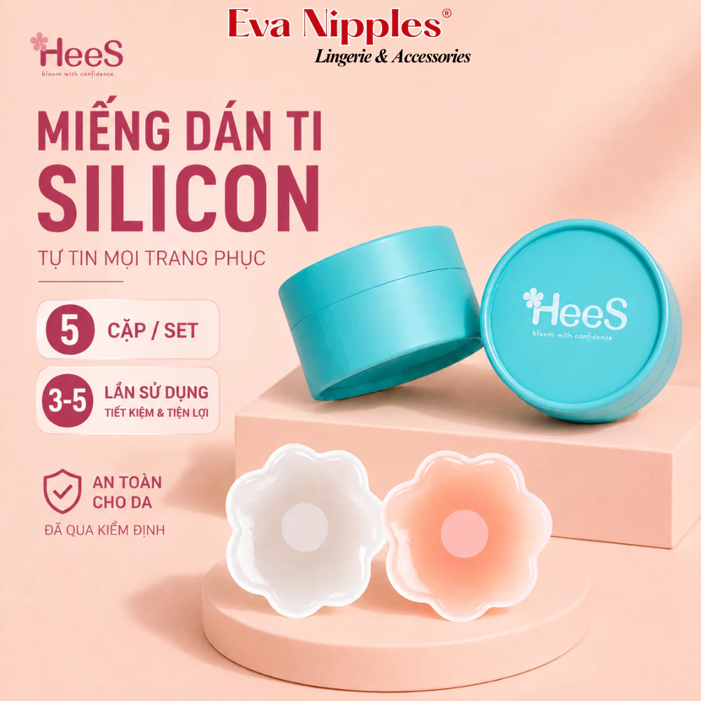 Miếng dán ngực silicon dán ti Hộp 5 cặp sử dụng nhiều lần HeeS999