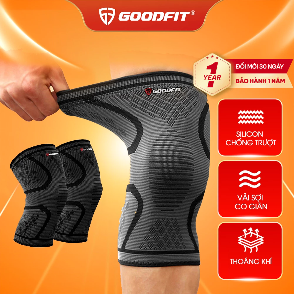 Bó gối thể thao GoodFit GF518K co giãn 4 chiều, băng bảo vệ đầu gối chơi Pickleball, tập gym