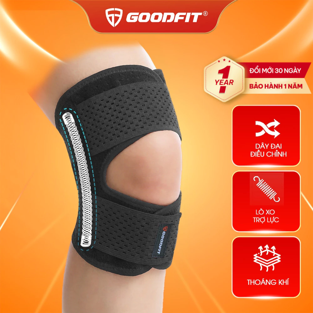 Băng đầu gối GoodFit GF526K có lò xo trợ lực, dây đai nén điều chỉnh, thoáng khí, bảo vệ khớp gối