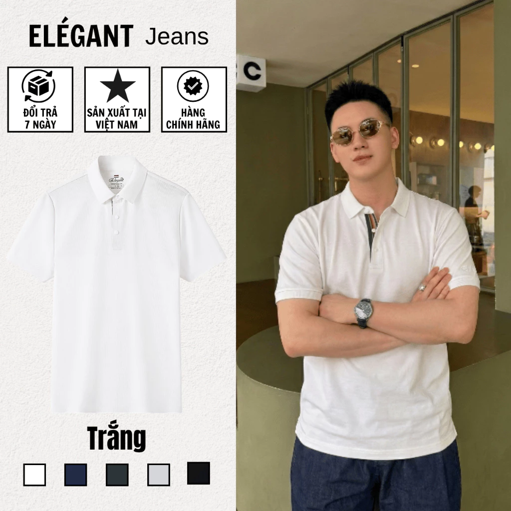 Áo Polo Nam Không Đường May Cao Cấp Màu Trắng, Chất Liệu MICROFIBER Thoáng Mát, Co Dãn Tốt - ELEGANT
