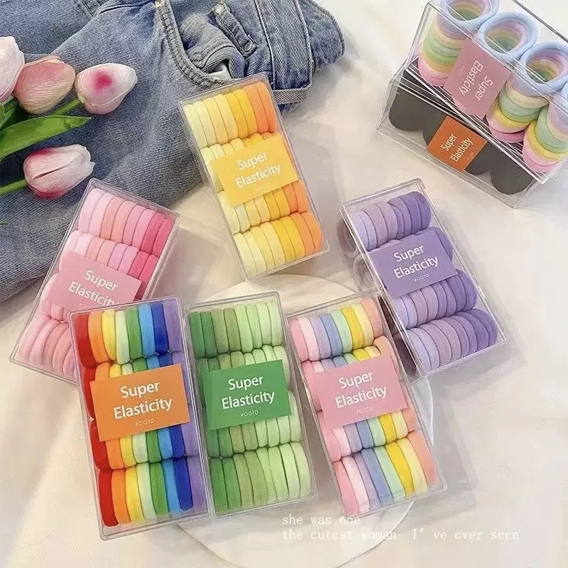 Hộp 32 thun cột tóc màu sắc cho nữ chun buộc tóc nịt tóc Đường Kính 3.5cm