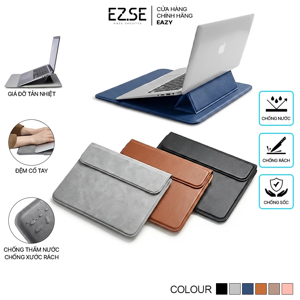 Túi đựng laptop chống sốc đa năng kết hợp giá đỡ tản nhiệt EAZY TS06 Bao da macbook ipad , Túi chống sốc máy tính