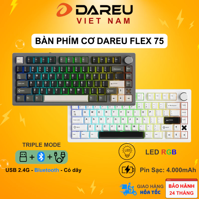 Bàn Phím cơ DAREU FLEX 75 White Black / Black Grey (Triple Mode / Pin sạc: 4000mAh)