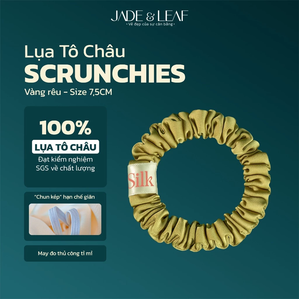 Scrunchies Lụa Thật Buộc Tóc Nữ To Phồng Jade&Leaf Chun Buộc Tóc Co Giãn Giữ Nếp Tóc Gọn Gàng