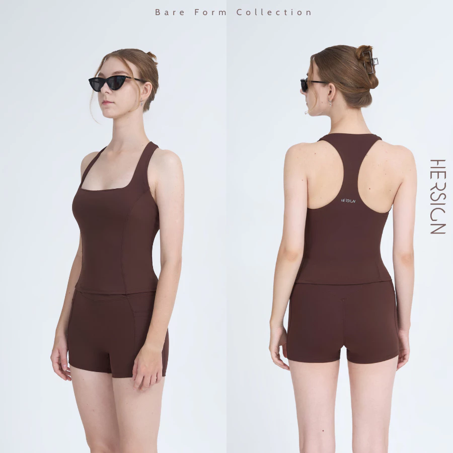 HERSIGN Bộ tập yoga nữ đùi Đồ tập gym nữ ngắn Set tập thể thao Áo tanktop quần short SET199 BST HERSIGN Bare Form