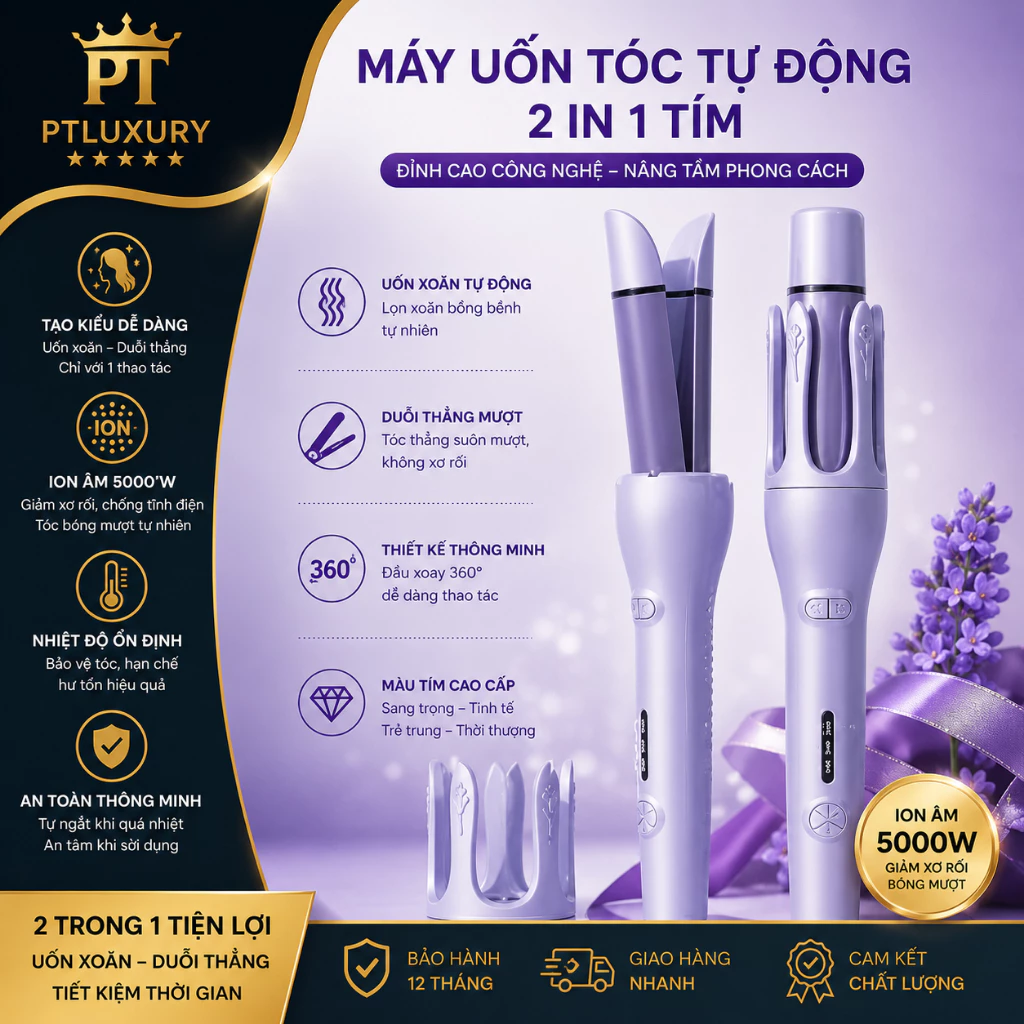 Máy Uốn Tóc PTLUXURY Tạo Kiểu Làm Xoăn Xoay Tự Động 360° Tiện Lợi Dễ Dàng Sử Dụng