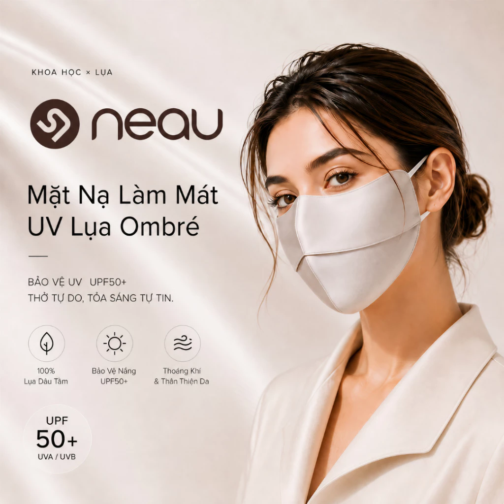 【Mới】NEAU Ombré Silk Khẩu Trang Chống Nắng Nữ Lụa Tơ Tằm Mulberry 100% UPF50+ Làm Mát Cho Đi Xe Máy Lái Xe Du Lịch MS801