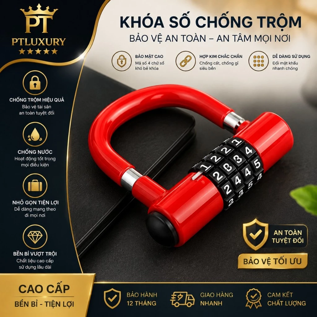 Ổ khoá chống trộm 4 số chữ U cao cấp an toàn bảo mật cao có thể thay đổi mật mã -  PTLUXURY