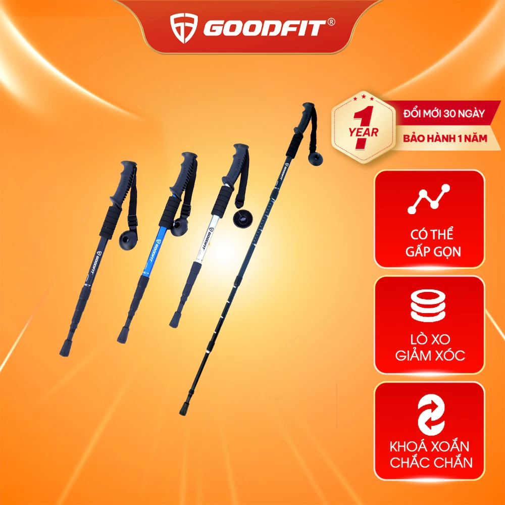 Gậy leo núi, gậy trekking GoodFit chính hãng gấp khúc dùng du lịch, phượt, dã ngoại GF03E