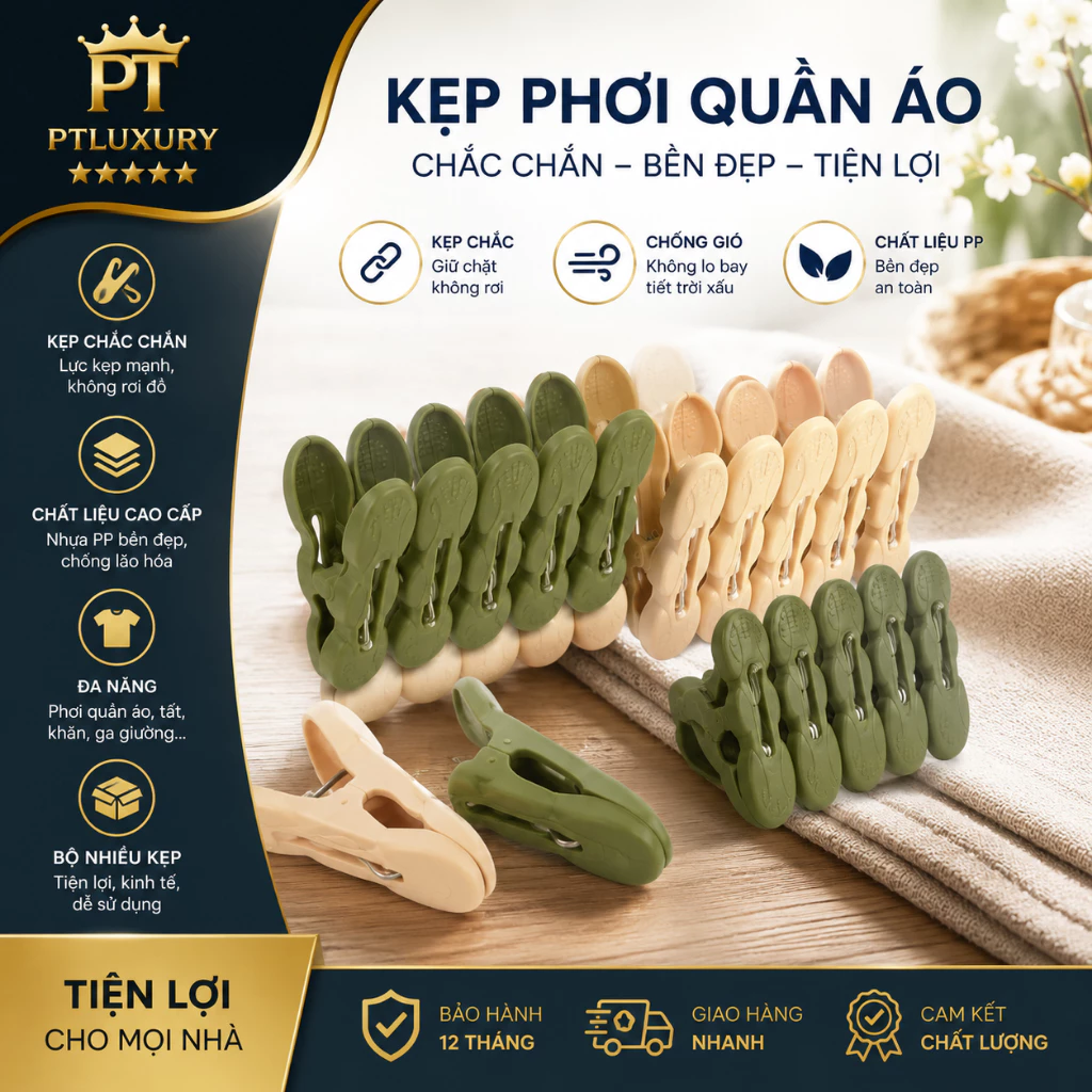 Set 20 chiếc kẹp phơi đồ nhựa PTLUXURY Kẹp quần áo phơi đồ chống gió hàng Việt Nhật