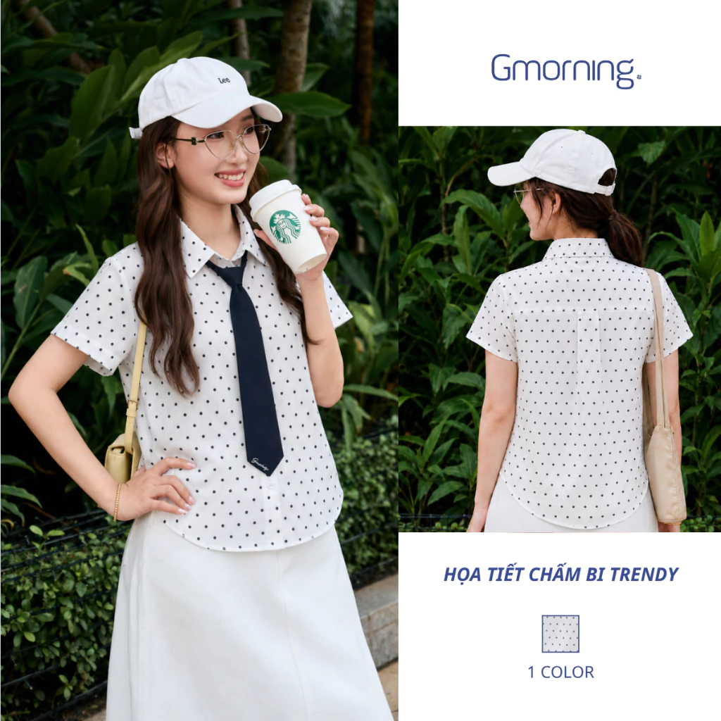 Áo Sơ Mi Ngắn Tay Nữ Gmorning YAG05010 Phối Cà Vạt Rời - Áo Vải Kate In Mềm Mát Dễ Phối Đồ Đi Học Đi Làm