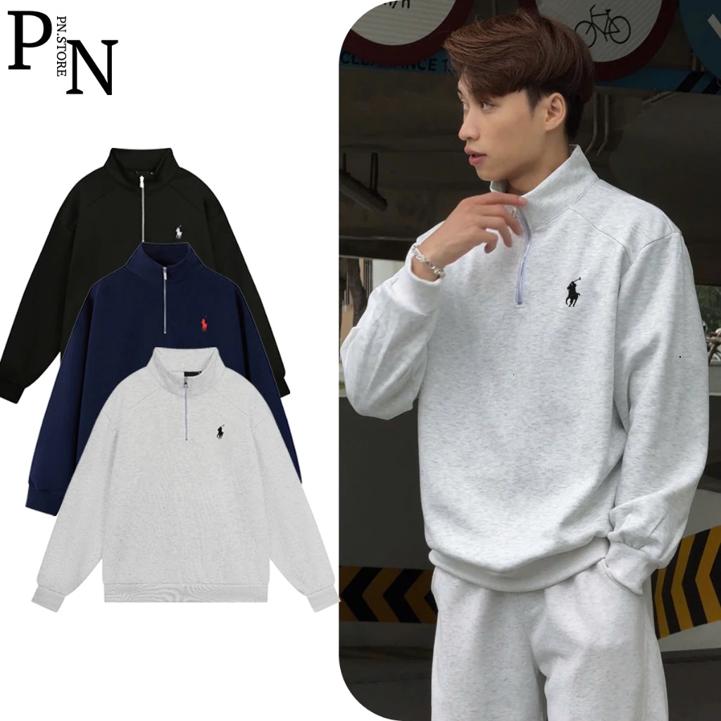 Áo Swt cổ zip thêu ngựa vải nỉ 2 da có khóa cổ form rộng unisex hottrend 2026