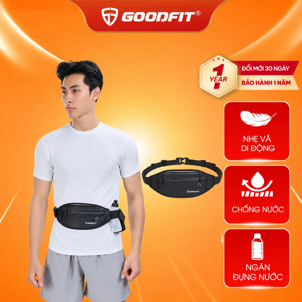 Túi chạy bộ đeo hông, đeo bụng, đeo chéo thể thao chạy bộ có ngăn đựng nước GoodFit GF12R