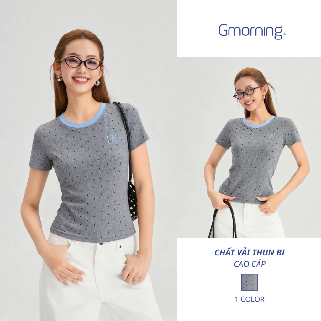 Áo Thun Chấm Bi Nữ Gmorning YATG07054 Chất Cotton Co Giãn - Áo Phông Ngắn Tay Tôn Dáng Trẻ Trung