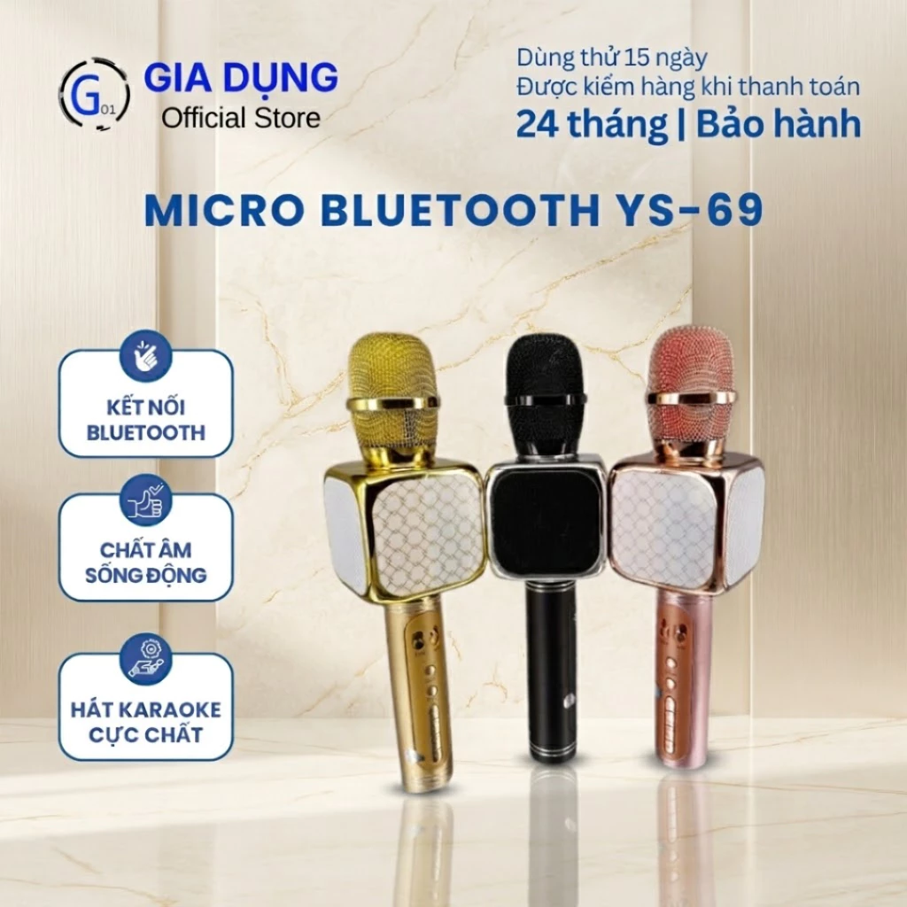 Micro hát bluetooth karaoke không dây kèm loa G01 YS 69 cao cấp, thu âm cực tốt