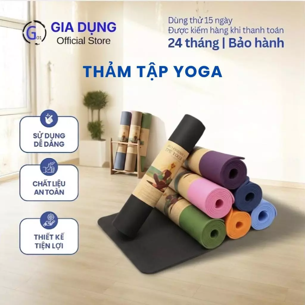 Thảm tập yoga loại dày dễ vệ sinh cao cấp TPE G01 thiết kế mặt trên vân chìm đẹp và sang trọng.