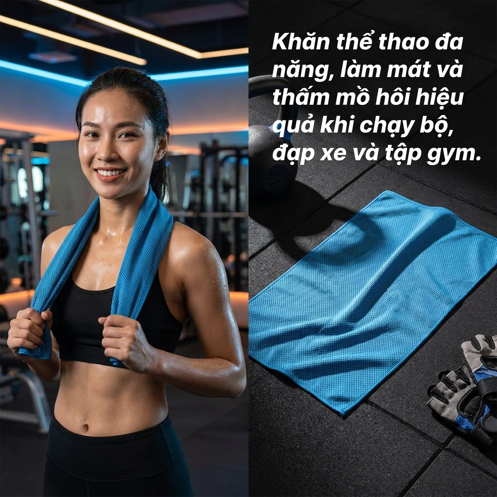 Khăn làm mát thể thao mềm nhẹ, thấm hút tốt, phù hợp chạy bộ, tập gym, yoga, đạp xe