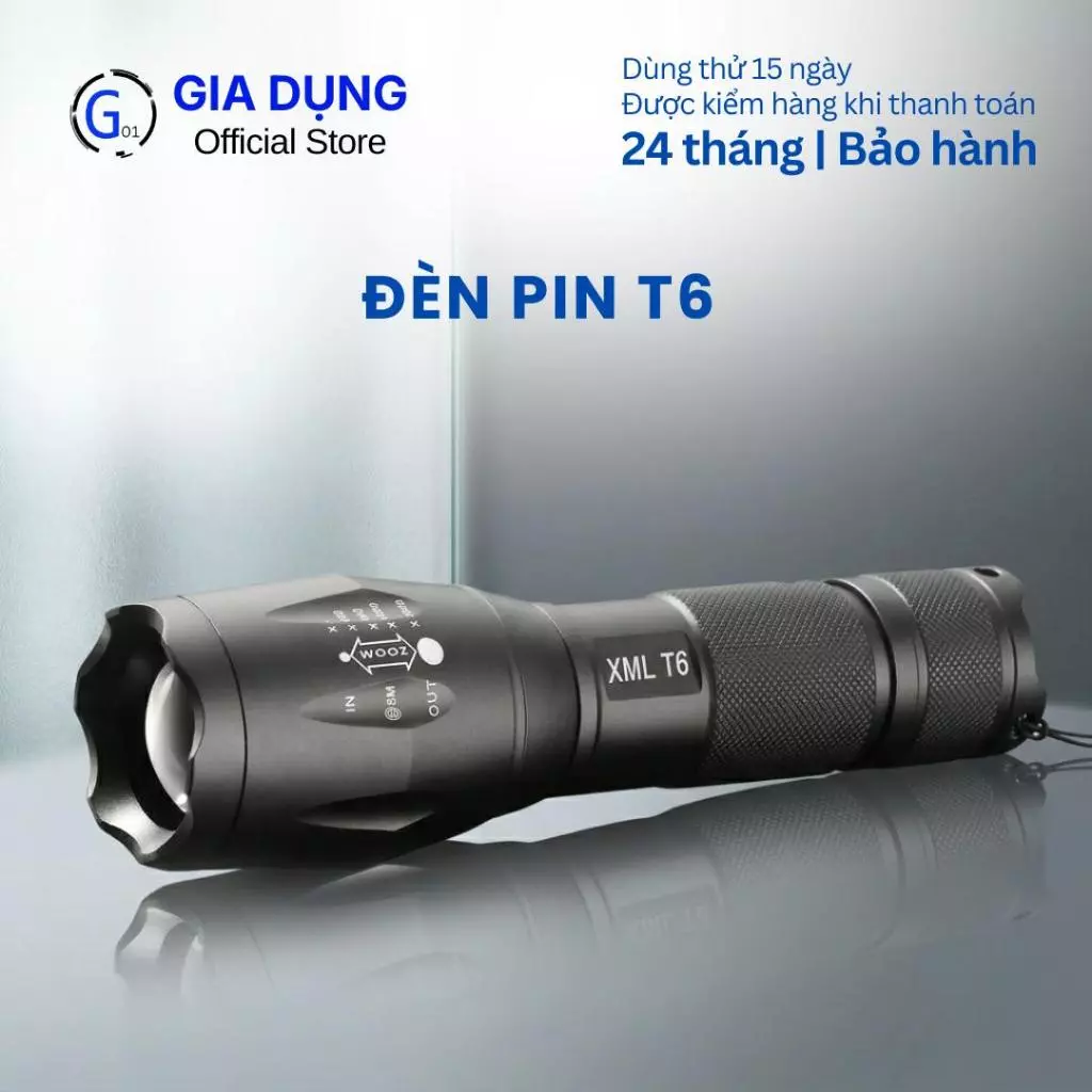 Đèn pin siêu sáng mini Led XML T6 full hộp G01 tặng kèm pin 18650 và dock sạc